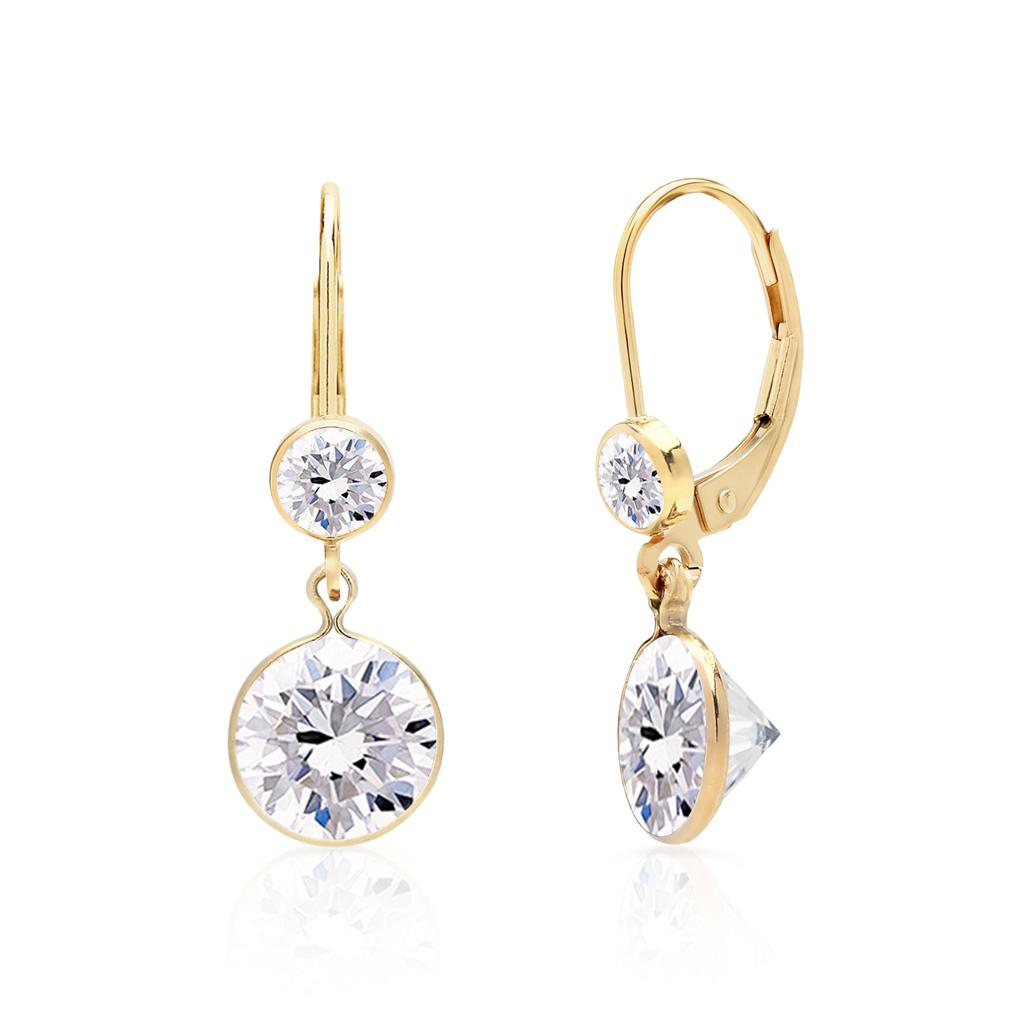 14K Yellow or White Gold Genuine White Topaz Lever Back outlet Dangly Earrings April Birthstone